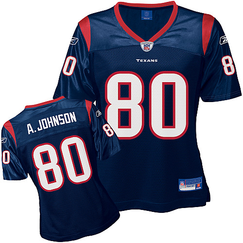 Texans #80 A.Johnson Blue Women's Team Color Stitched NFL Jersey